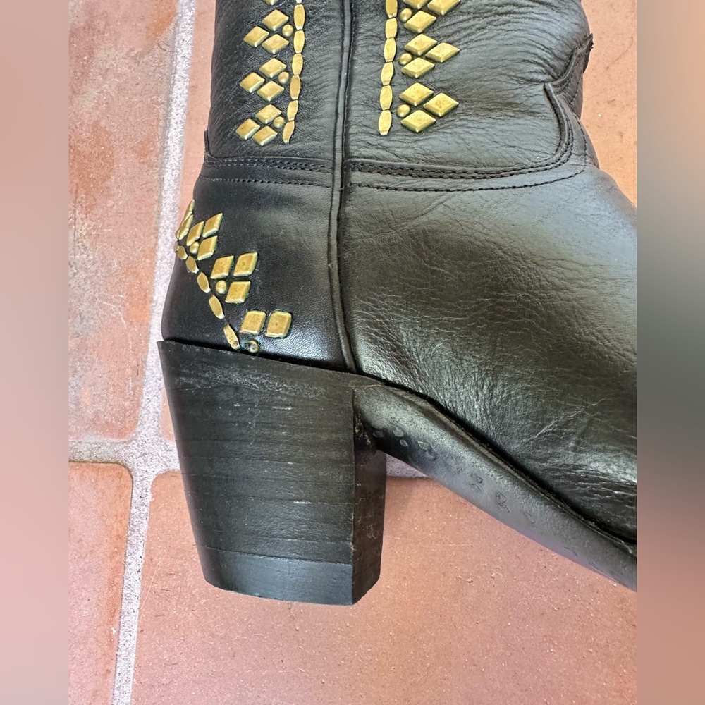 Calleen Cordero women’s black cowboy boot w/ brass diamond embellishment Size 6 - Picture 6 of 13